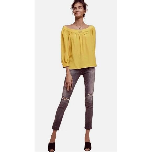 Anthropologie Tops - Anthropologie Maeve Yanna Boatneck Top Gold Yellow Three Quarter Sleeves S